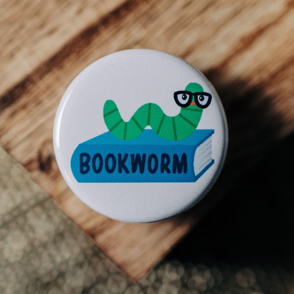 Bookworm Pinback Button | 1.25 Inch Pin | Button for Readers