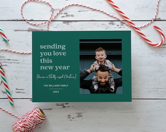 Sending You Love This New Year Card | Horizontal Single Photo Holiday Printable Flat Card | 5x7 Digital Download