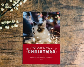 Meowy Christmas Photo Digital Holiday Card | Cat Christmas E-Card | Editable Holiday Card | Printable, 5x7 Digital Download