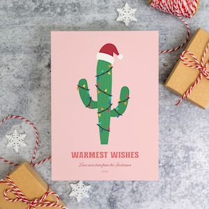 Warmste wensen kerstcactus digitale kerstkaart, leuke geïllustreerde afdrukbare platte kaart, 5 x 7 digitale download