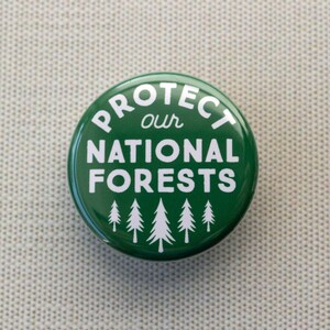 Protect Our National Forests Pinback Button, 1.25 Inch Pin, Gift for