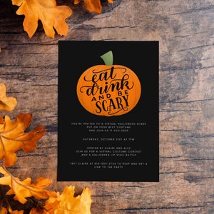 Eat, Drink, and Be Scary Virtual Halloween Party Invitation, Editable, Printable, 5x7 Digital Download