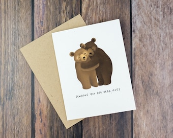 Sending You Big Bear Hugs Greeting Card | Cute Brown Bear Illustrated Card | Miss You Card | Thinking of You Card | A2 Size Card