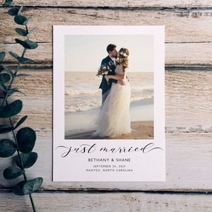 Just Married, Photo Wedding Announcement, Elopement Announcement, Printable, 5x7 Digital Download