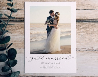 Just Married, Photo Wedding Announcement, Elopement Announcement, Printable, 5x7 Digital Download