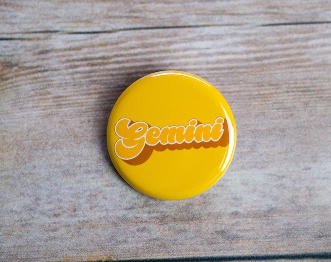 Gemini Retro Pinback Button |  Zodiac Button | 1.25 Inch Pin