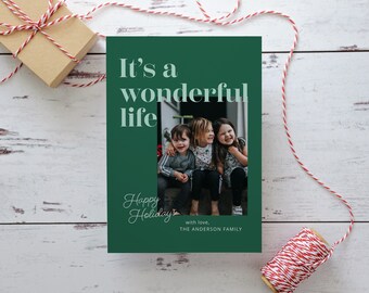 It's a Wonderful Life Digital Holiday Card | Vertical Single Photo Christmas Printable Flat Card | 5x7 Digital Download