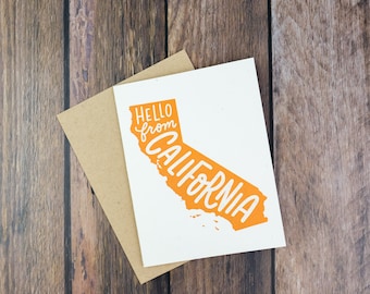 Hello from California Greeting Card | Hand Lettered Card | A2 Size Card