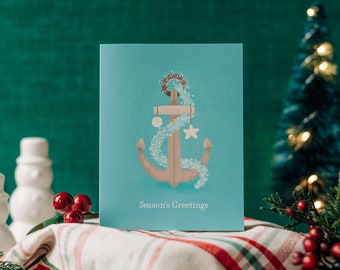 Sea-son's Greetings Holiday Card | Coastal Christmas Card | A2 Size Card