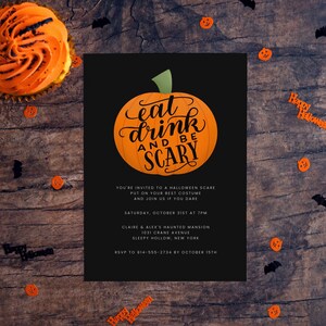 Eat, Drink, and Be Scary Halloween Party Invitation, Editable, Printable, 5x7 Digital Download