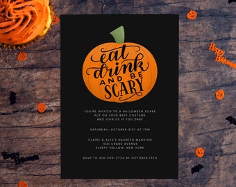 Eat, Drink, and Be Scary Halloween Party Invitation, Editable, Printable, 5x7 Digital Download