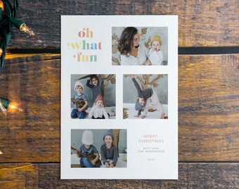 Oh What Fun Multiple Photo Digital Holiday Card | Photo Christmas E-Card | Editable Holiday Card | Printable, 5x7 Digital Download