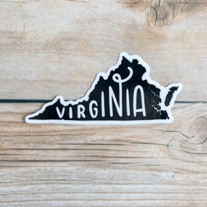 Virginia State Outline Hand Lettered 3&quot; Die Cut Vinyl Sticker | Glossy Waterproof Sticker | Water Bottle Sticker | Laptop Sticker