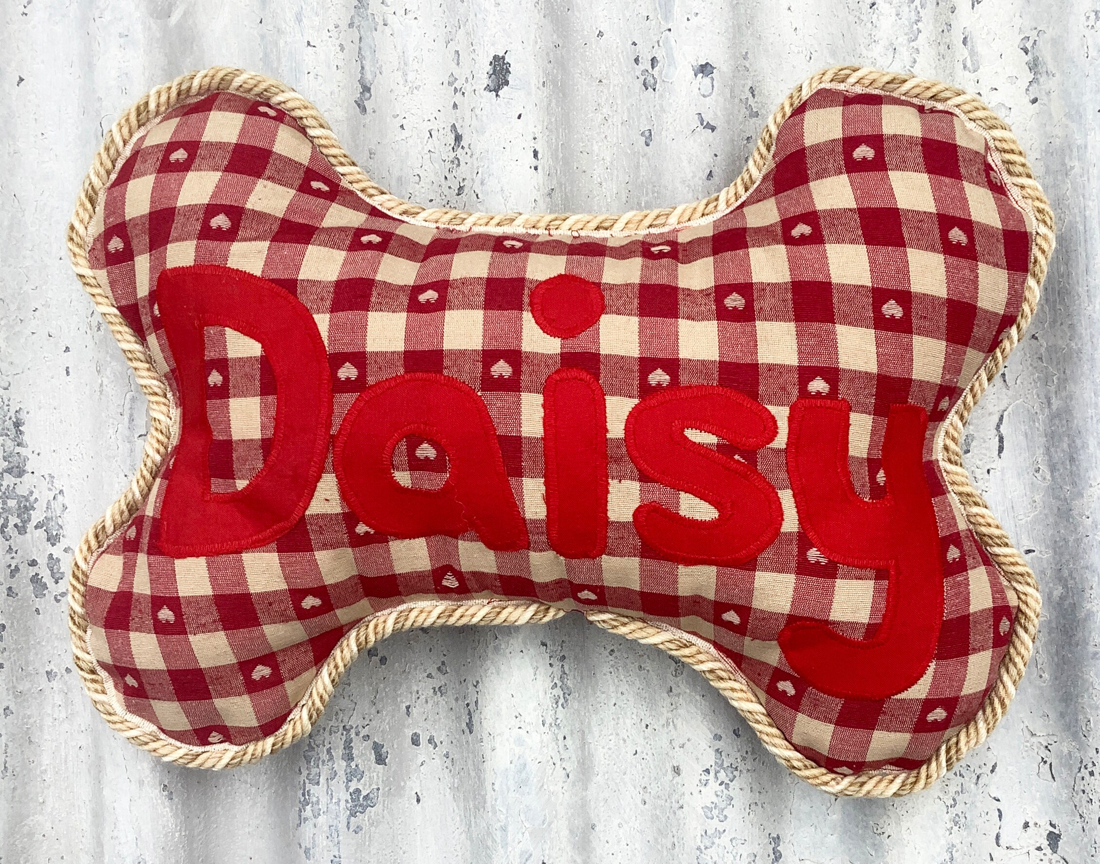 Bone shaped personalised linen dog cushion UK handmade in 2 Etsy