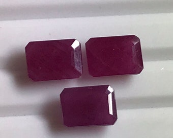 3pcs juego de rubí natural sin prestar atención, octágono de rubí facetado.7x5MM