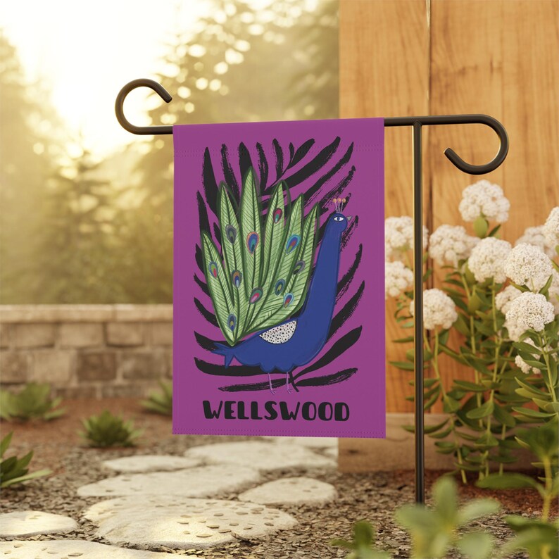 Wellswood Peacock Garden Flag, Double-Sided Poly Poplin-Canvas House Flag 12X18 and 24.5 X32 image 3