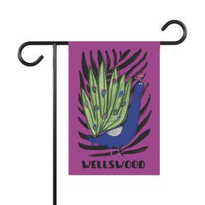 Wellswood Peacock Garden Flag, Double-Sided Poly Poplin-Canvas House Flag 12X18 and 24.5 X32 image 2