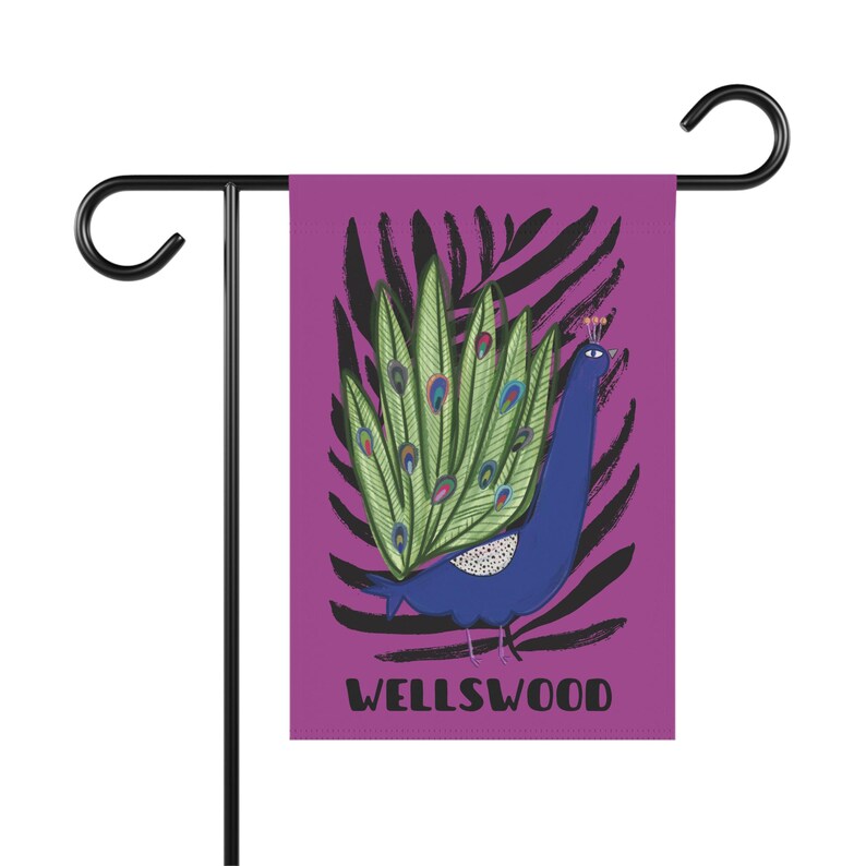 Wellswood Peacock Garden Flag, Double-Sided Poly Poplin-Canvas House Flag 12X18 and 24.5 X32 image 2
