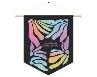 Acceptance Hurts No One Rainbow Pennant Black Background, Pastel Colors