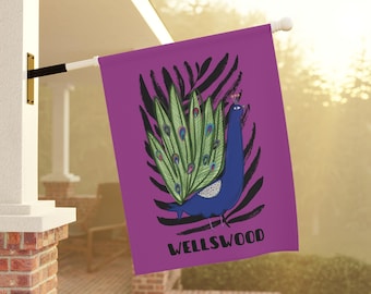 Wellswood Pfau Garten Flagge, Doppelseitige Poly Poplin-Canvas Hausflagge 12X18 und 24,5X32