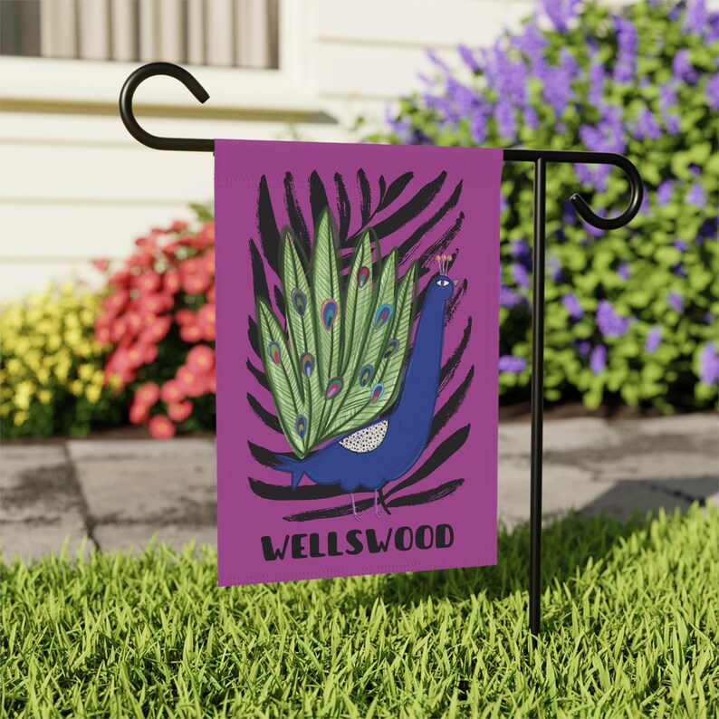 Wellswood Peacock Garden Flag, Double-Sided Poly Poplin-Canvas House Flag 12X18 and 24.5 X32 image 4