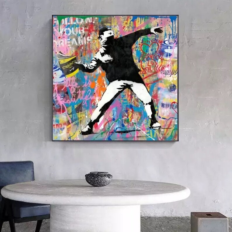 Graffiti Art NOT PRINT Banksy Man Throwing Art For Dummies 100 Hand