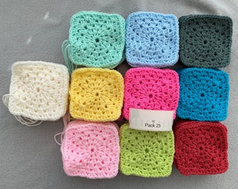50 Hand Crochet Granny Squares - 4" Square - Pack 25