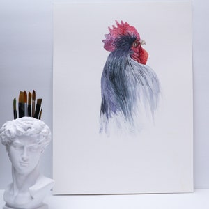 Watercolor illustration “rooster” / hand painted picture/wall decor/size: 11in x 15in (27.9cm x 38.1cm)