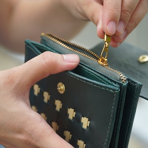Leder Geldbörse, Bambus Portemonnaie, Schmale Geldbörse, Damen Portemonnaie, Kartenhalter, Leder Geschenk, Personalisiertes Portemonnaie, Mini Portemonnaie