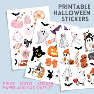Printable Halloween Stickers: Ghost, Witch, Bat Designs (Digital Download) - Personalised Card A6
