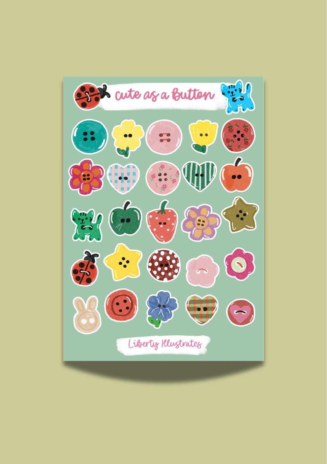 Button Stickers, Hand Illustrated Sticker Sheet - Etsy