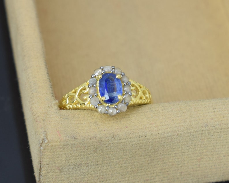 wedding ring Engagement ring, Kyanite Ring Pave Diamond Ring 925 Sterling Silver