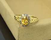 Citrine ring engagement ring November birthstone ring 925 Sterling Silver Pave Diamonds ring
