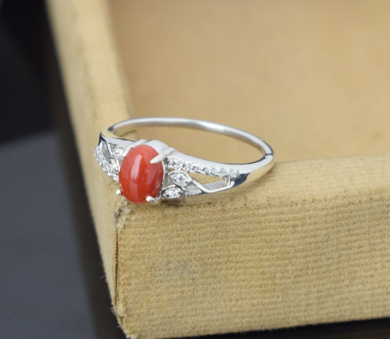 Red coral ring 925 sterling silver ring *  wedding ring *  Solit