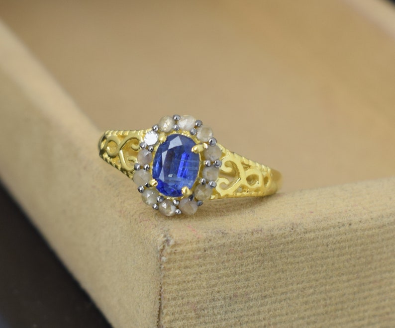 wedding ring Engagement ring, Kyanite Ring Pave Diamond Ring 925 Sterling Silver