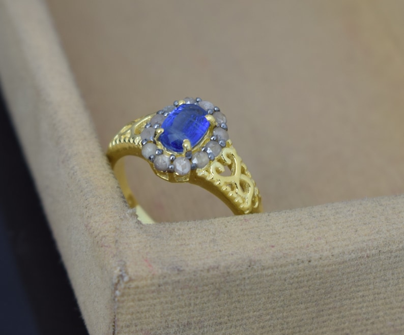 wedding ring Engagement ring, Kyanite Ring Pave Diamond Ring 925 Sterling Silver