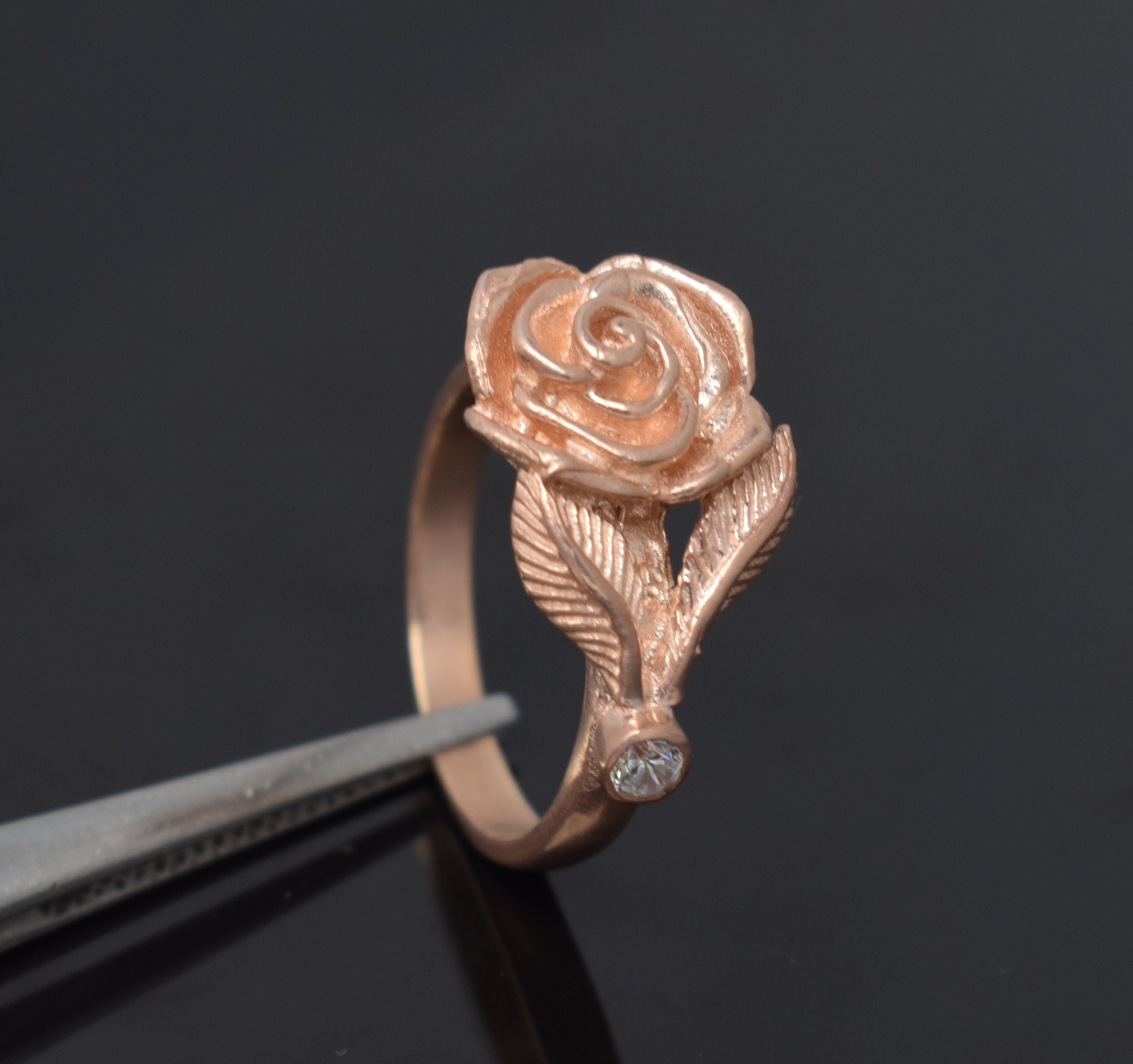 Rose Gold Flower Ring 925 Sterling Silver Rose Gold flower Etsy