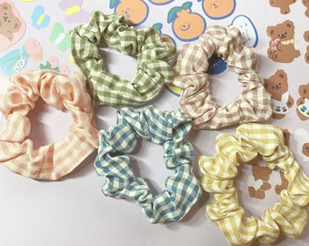 Gingham Set of 5 Small Pastel Scrunchies