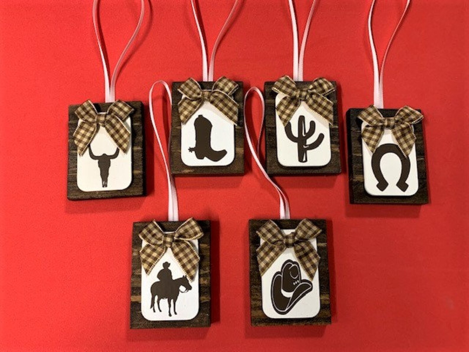Set Of 6 Western Rustic Tribal Aztec Cross Christmas Tree Ornaments – Hand Painted Resin