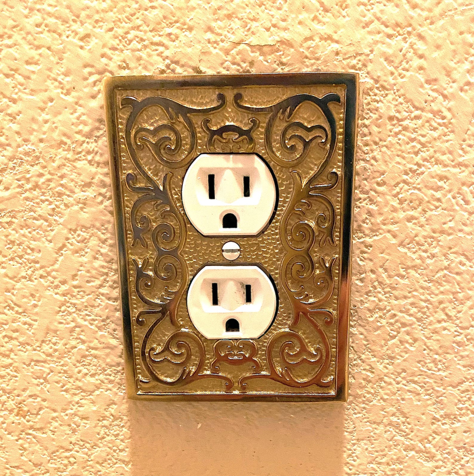 Bright Gold (brass) Swirled Design Double Outlet Plate. 4-1/2 Inches by ...