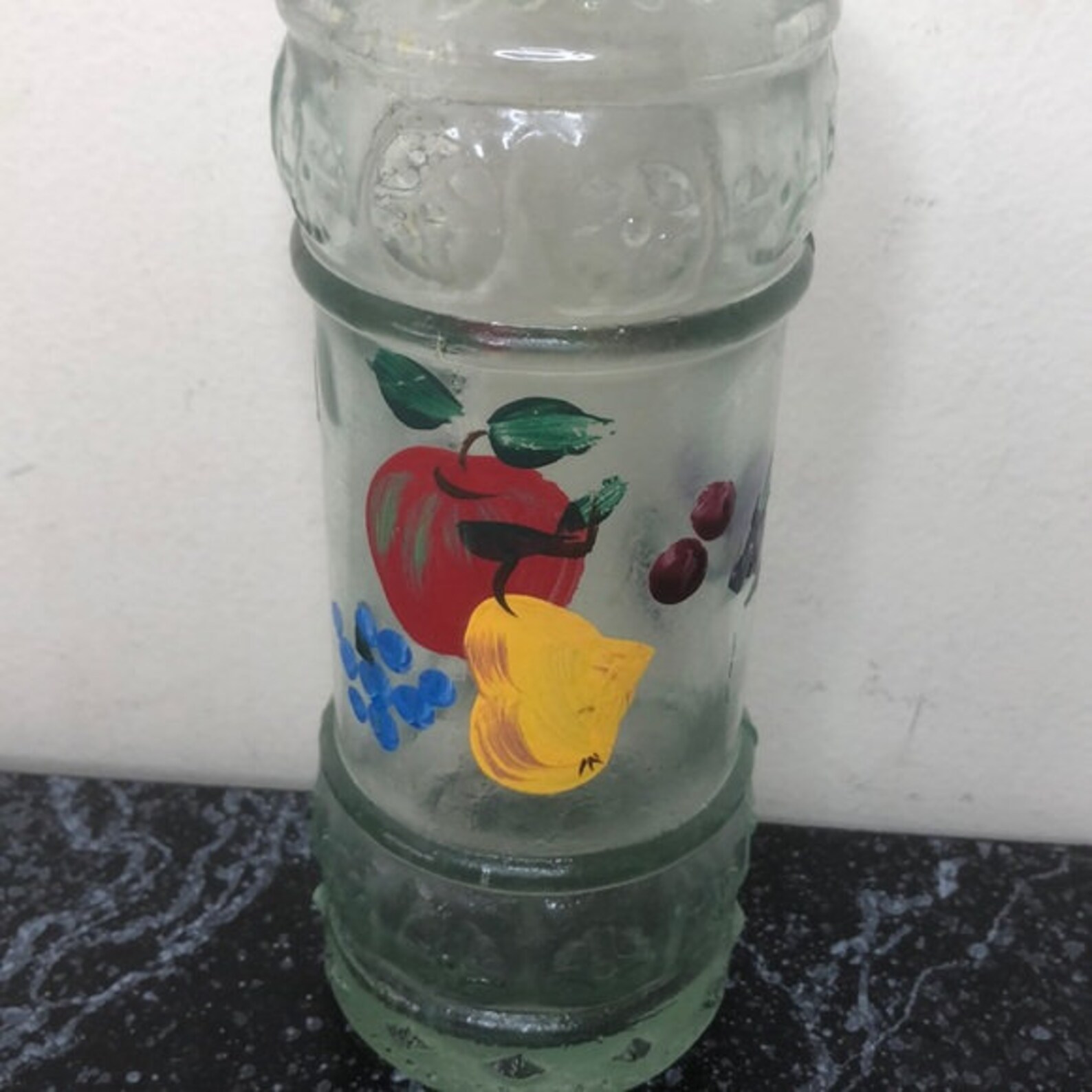 Vintage fruit painted decorative glass bottle Etsy