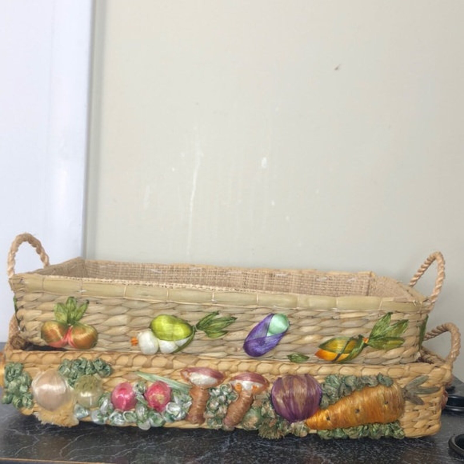 Vintage vegetable raffia casserole pot holder Etsy