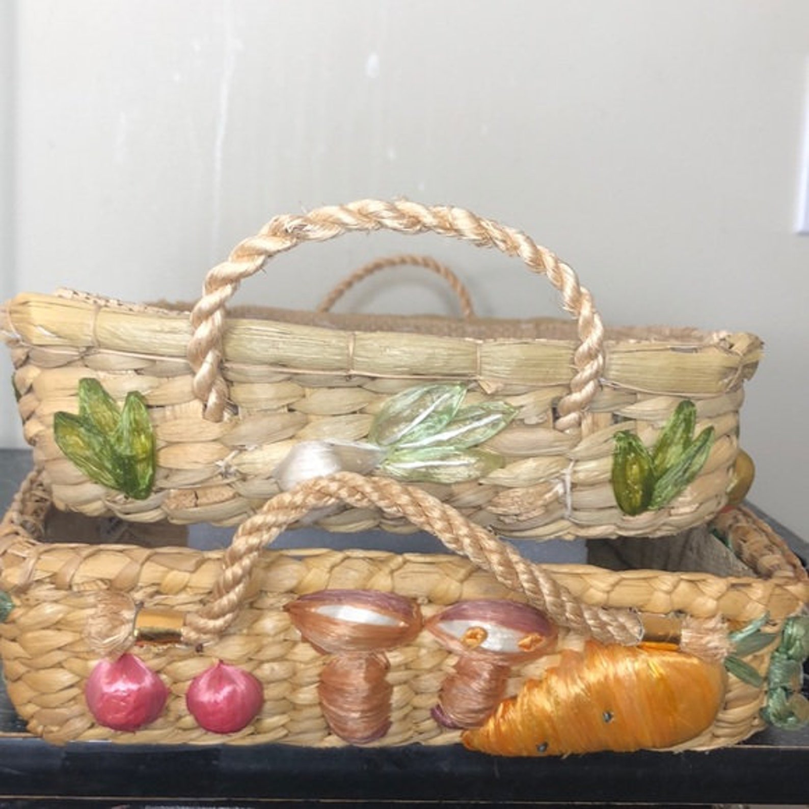 Vintage vegetable raffia casserole pot holder Etsy