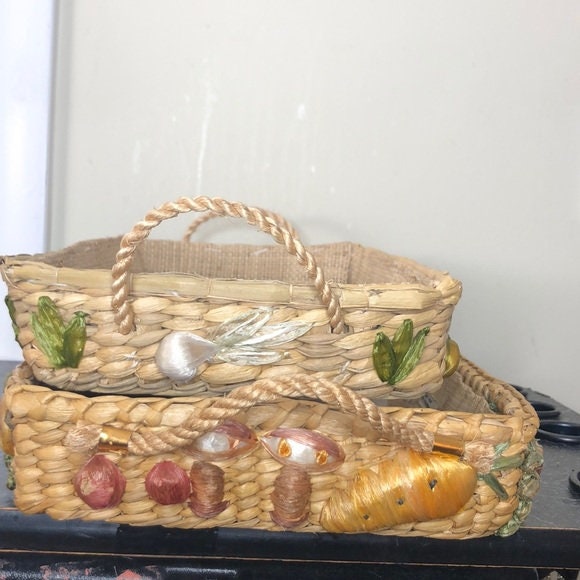 Vintage vegetable raffia casserole pot holder Etsy