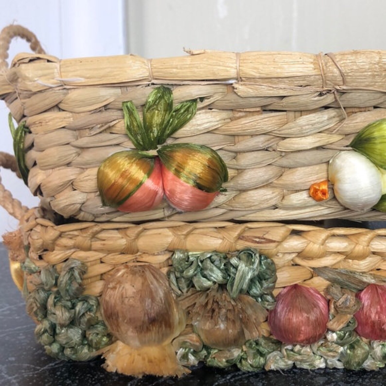Vintage vegetable raffia casserole pot holder Etsy