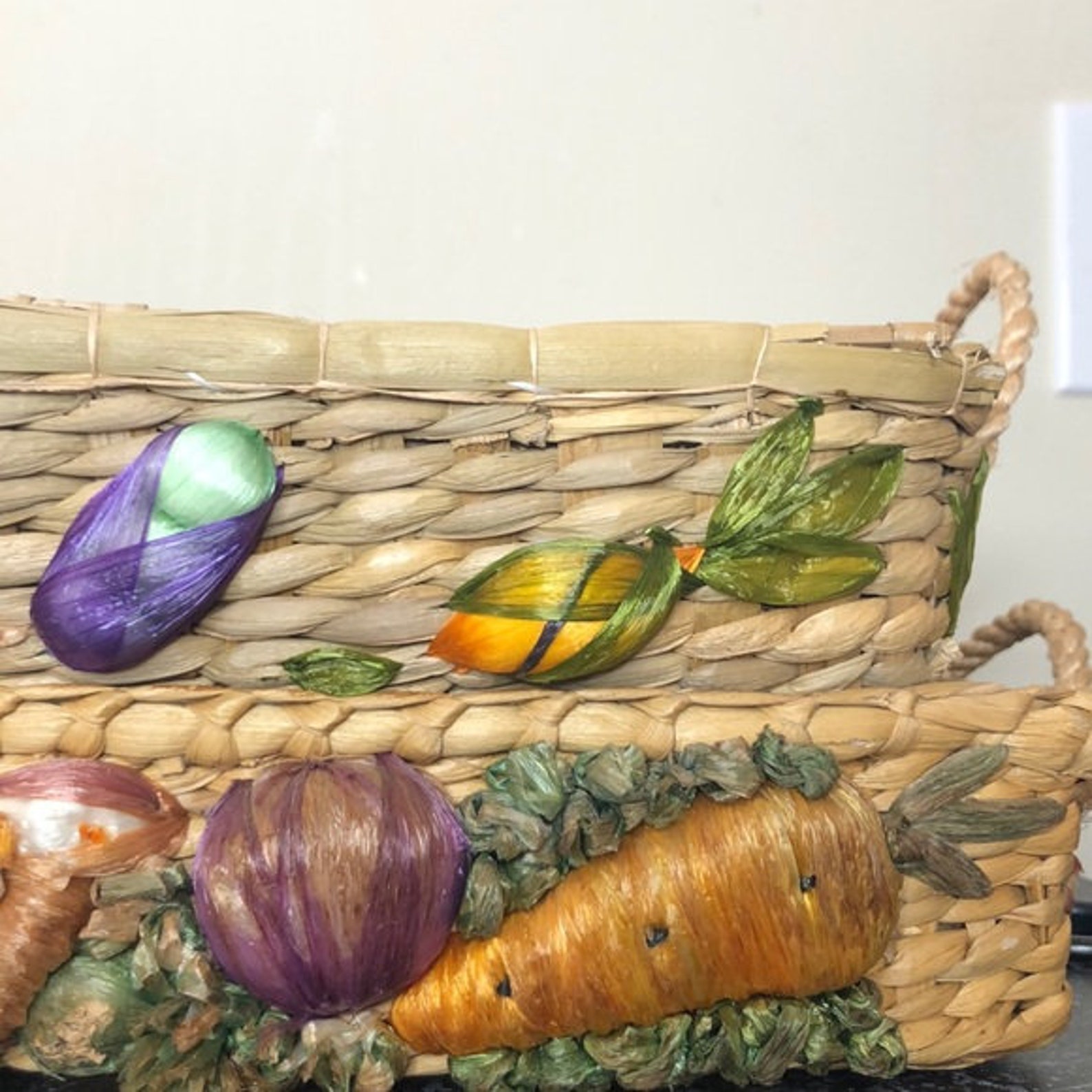 Vintage vegetable raffia casserole pot holder Etsy