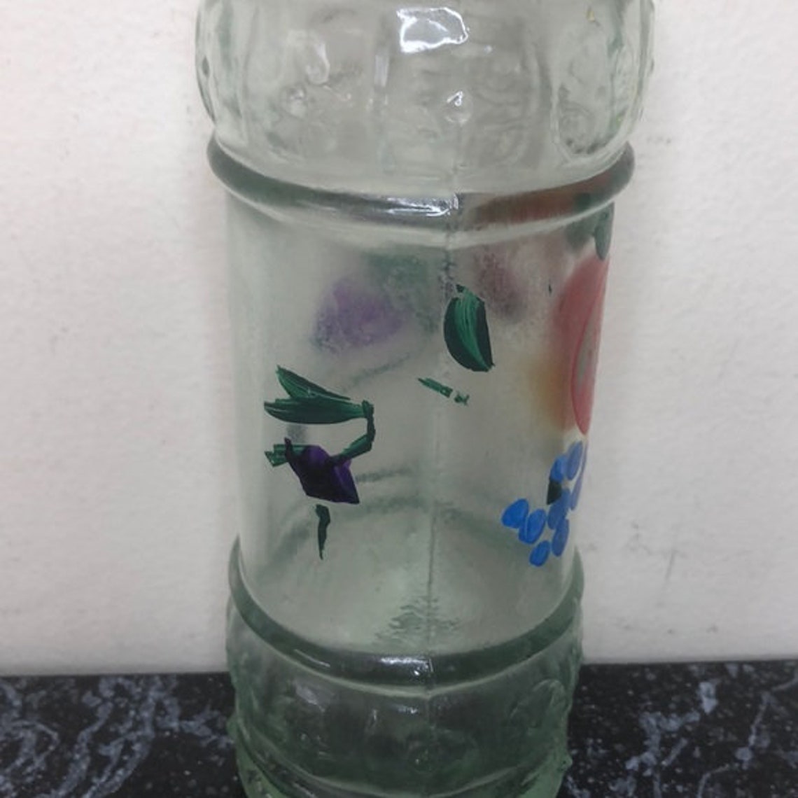 Vintage fruit painted decorative glass bottle Etsy