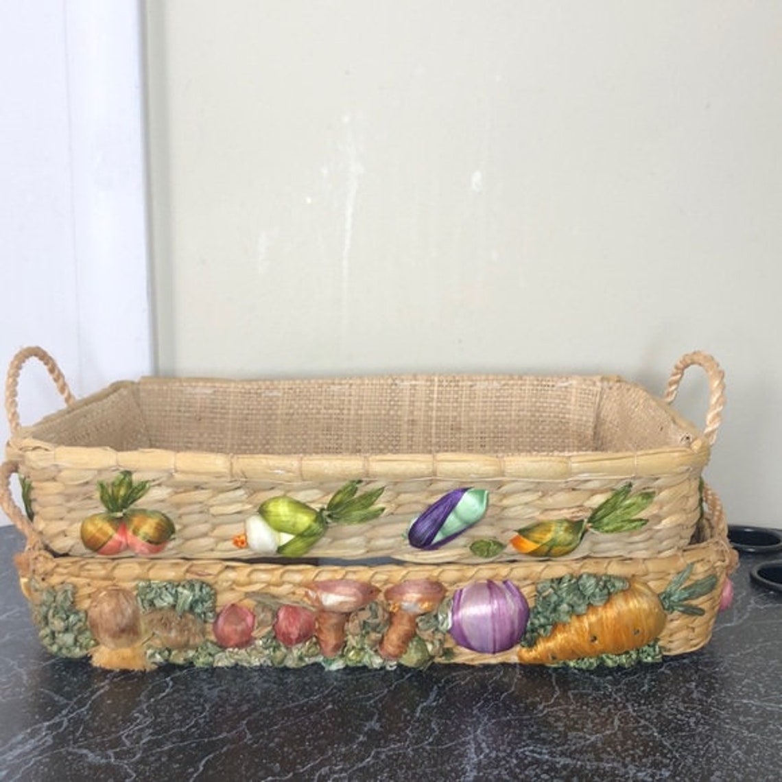 Vintage vegetable raffia casserole pot holder Etsy