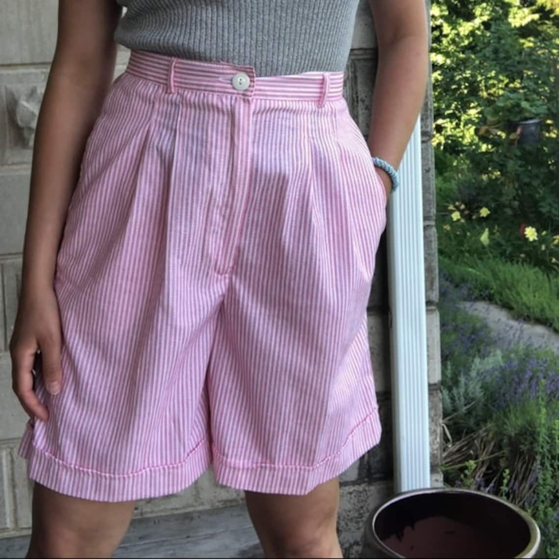 Vintage pink seersucker shorts bermuda high waist | Etsy