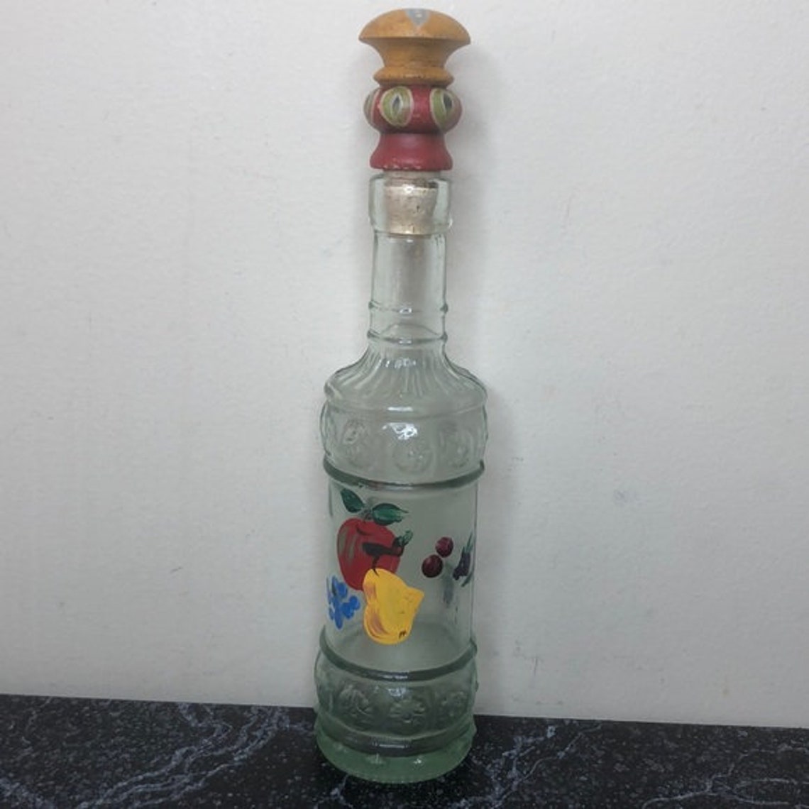Vintage fruit painted decorative glass bottle Etsy